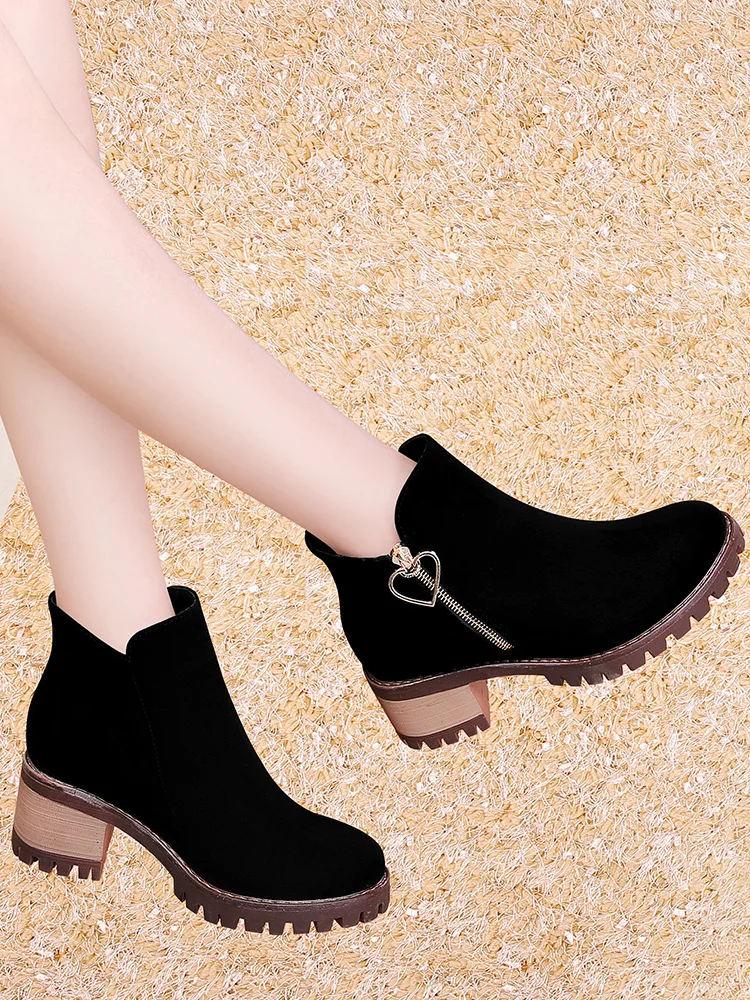 

Dull Polish Short Boots Women's Spring And Autumn 2019 New Style Autumn Online Celebrity Versatile Autumn Shoes Thick with High