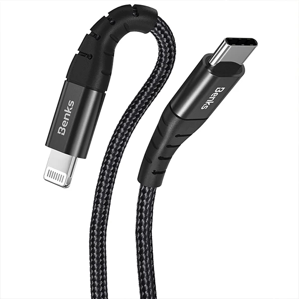 Benks M11 MFi PD Fast Charging Cable For iPhone XS 11 Pro MAX X XR 8 Plus Nylon Phone Cable Type USB C to Lightning Charger Cord - Цвет: Black