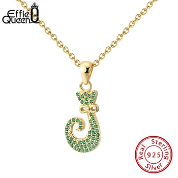 

Effie Queen Cute Animal 925 Silver Pendant Necklaces with Gold Green Color AAAA Zircon Chain Necklace Jewelry Party Gift BN230