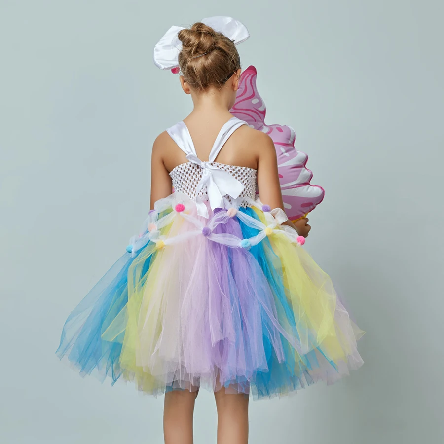 Ice Cream Applique Girls Tutu Dress with Bow Pom-pom Design Kids Sweet Birthday Party Holiday Tulle Dress Children Food Costume (9)