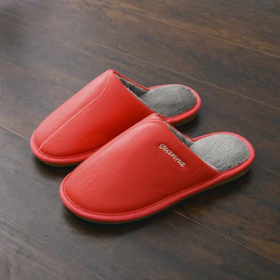 Новинка; Домашние зимние кожаные Тапочки Xiaomi Youpin; домашние тапочки с нескользящей подошвой из говядины для мужчин и женщин; теплые хлопковые тапочки для пар - Цвет: red 36-37
