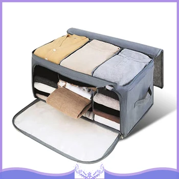 

62L Adjustable Foldable Bamboo Charcoal Folding Clothes Blanket Closet Organizer Storage Bag Box Gray