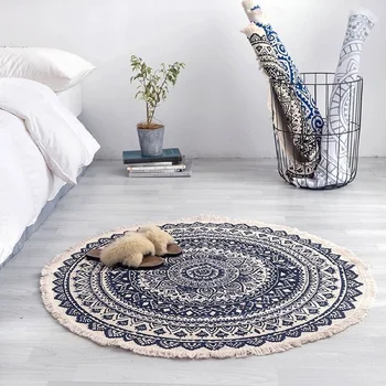 

Morocco Round Carpet Bedroom Boho Style Tassel Cotton Rug Hand Woven National Classic Tapestry Sofa Cushion Tatami Floor Mats