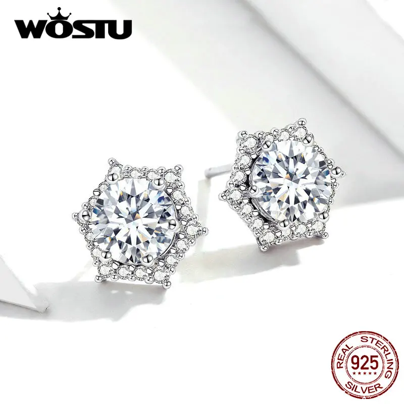 WOSTU 925 пробы серебряные серьги простые блестящие циркониевые серьги-гвоздики для женщин макияж более очаровательные модные ювелирные изделия CQE723