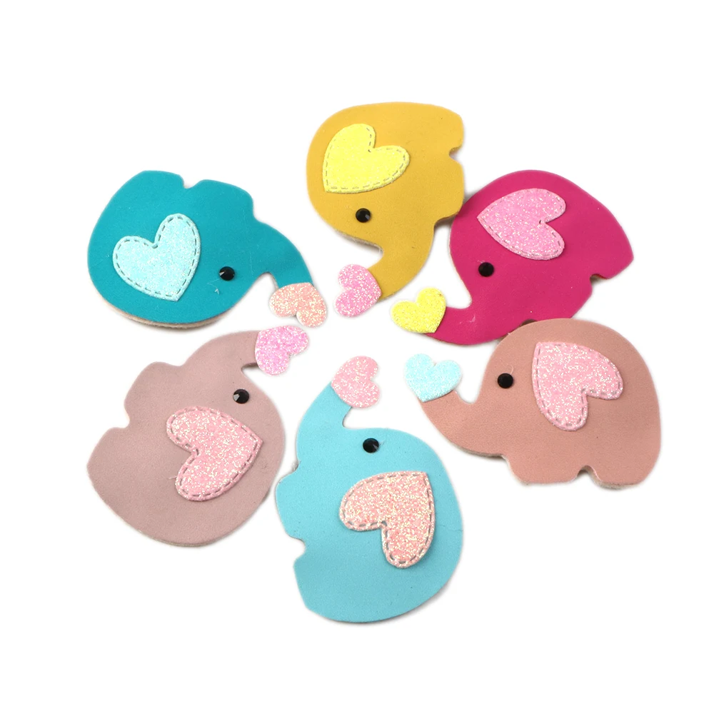 

David accessories 66*41mm 25pcs/lot Elephant Glitter Synthetic Leather Nonwoven Hairpin DIY Decoration Girl Hairclip,25Yc7555