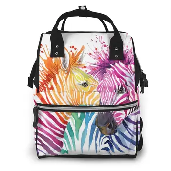 

Mummy Bag Cute Watercolor Zebra Nappy Backpack Large Capacity Stroller Bag Mom Baby Multi-function Waterproof Diaper Bag