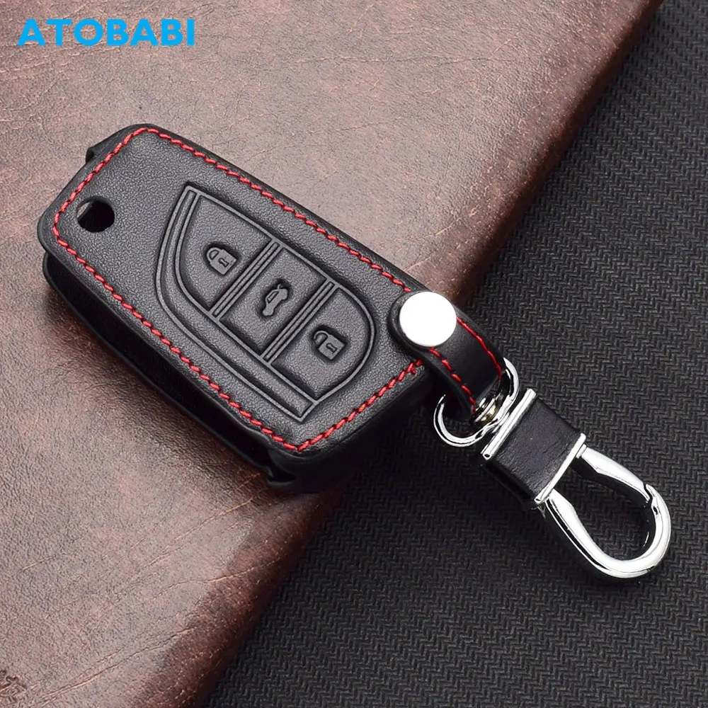 Custodia Portachiavi In Pelle Atobabi Per Toyota Camry Corolla Avensis Verso Auris Hybrid Hi-Lux 3 Pulsanti Pieghevole Custodia Protettiva Remota