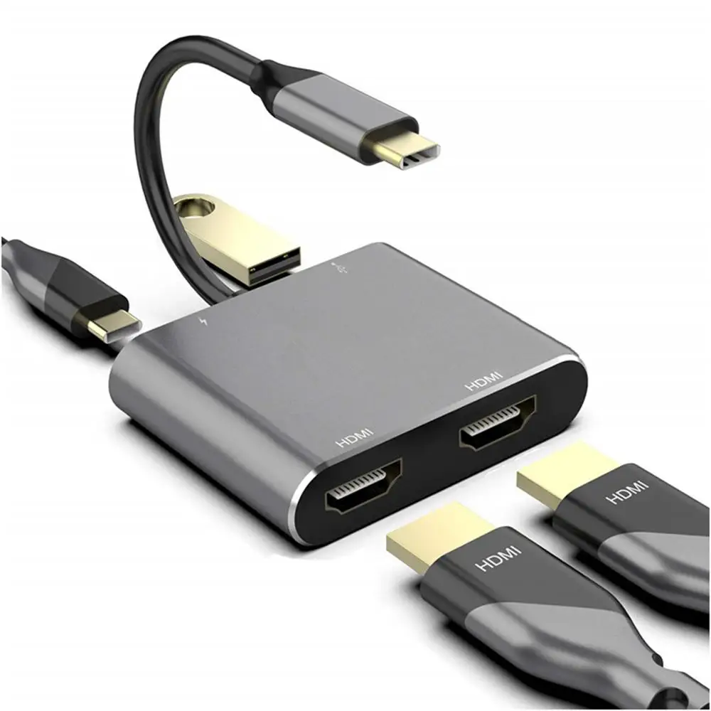  Type C HDMI Adapter 4K USB C to Dual HDMI USB 3.0 PD Charge Port USB-C Converter Cable for MacBook 