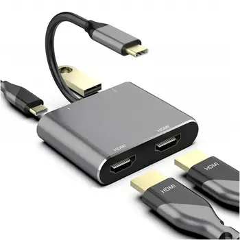 

Type C HDMI Adapter 4K USB C to Dual HDMI USB 3.0 PD Charge Port USB-C Converter Cable for MacBook Samsung Dex Galaxy S10/S9