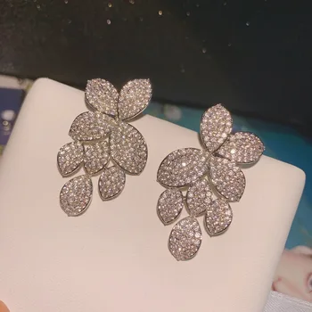 

Micro Paved Full Cubic Zirconia Luxury Leaf Leaves Flower Collection Wedding Bridal Earring For Women Jewelry Gifts