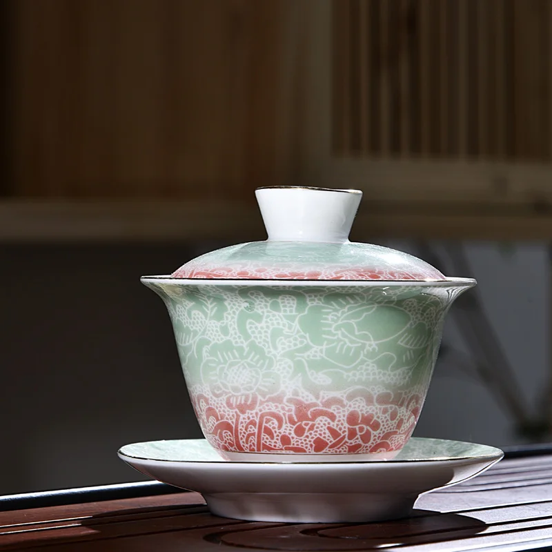 Цзиндэчжэнь Gaiwan фарфоровый керамический эмалированный чайный соусница для тарелки Обложка набор пиалы для чая ручная роспись чайная посуда мастер чашка посуда для напитков ремесла - Цвет: C Style