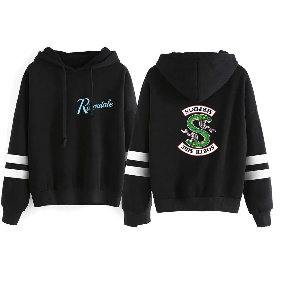 WAMNI Riverdale Hoodie Sweatshirts South Side Serpents Hoodie Women Long Sleeve Striped Pullover Tops Harajuku Hoodie Streetwear - Цвет: Черный