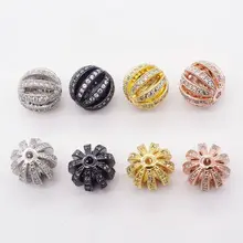 

3pcs 8-12mm golden plated Cz micro pave hollow Round loose beads for jewelry making