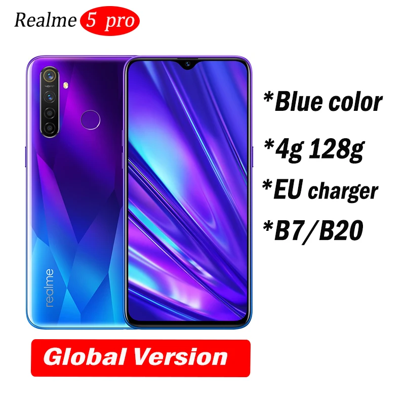 4g128 blue global Realme Q global relme 5 pro 6,3 дюймовый мобильный телефон Snapdragon 712AIE Восьмиядерный 48MP мобильный телефон VOOC 20 Вт быстрое зарядное устройство - Цвет: 4g128 blue global