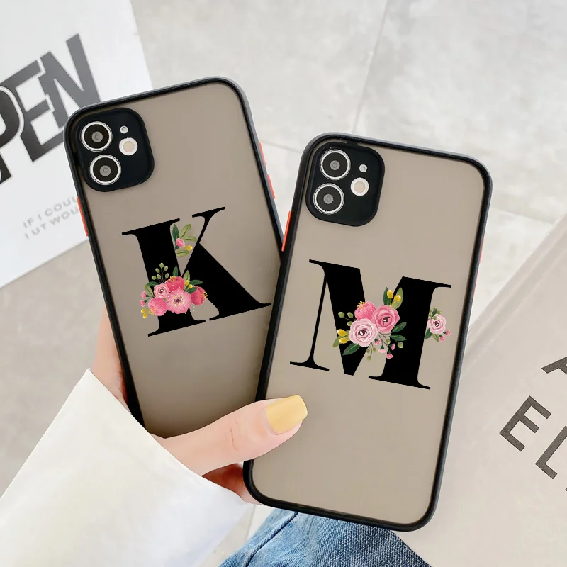 Elegant Black Letter Flower Matte Phone Case - Fashionable Protective Shell