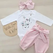 Imcute комплект из 3 предметов, милый комплект детской одежды для малыша Детская одежда для малышки на осень с длинным рукавом хлопковый комбинезон Повседневное комбинезон, штаны, наряд на возраст от 0 до 18 месяцев