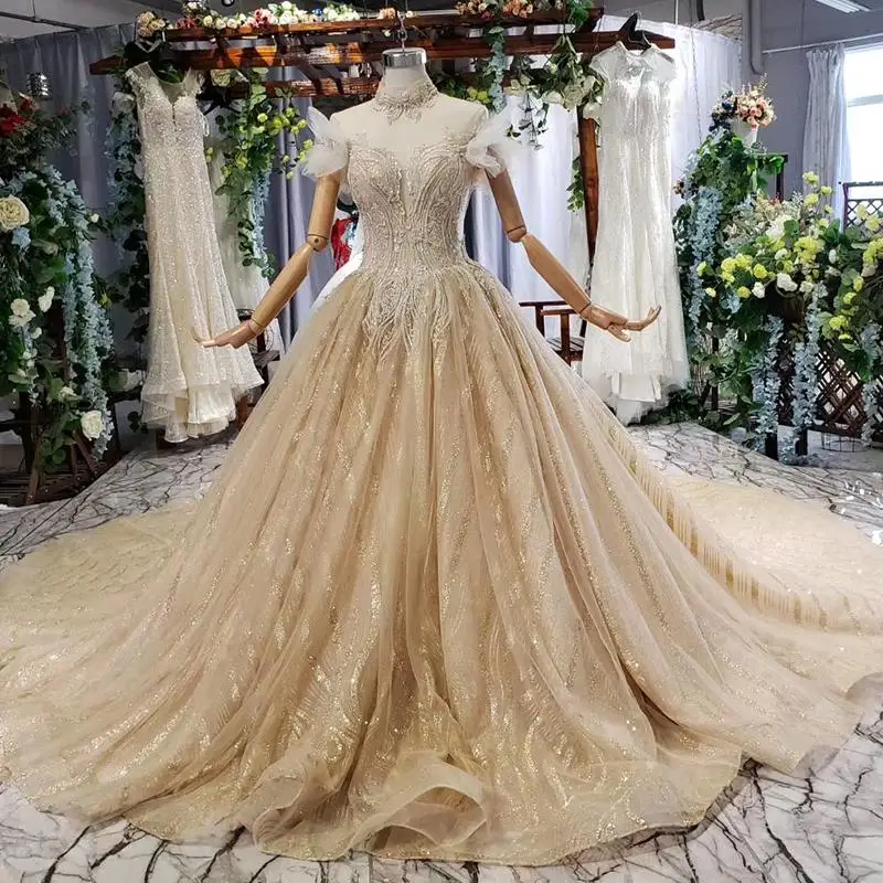o-образным вырезом Boda Специальное свадебное платье без рукавов Замочная скважина сзади шарик ручной работы платье Свадебные платья Свадебные Gownsgelinlik - Цвет: Шампанское