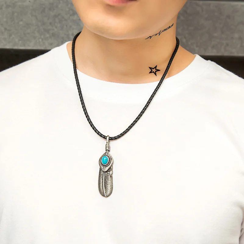 Men's Design Short Necklace Turquoise 