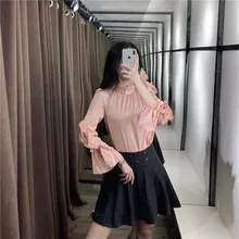 2020 New Spring Women Set Casual Fashion Long Sleeve Ruffles Chiffon Patchwork Tops Striped Elegant Trousers Pants Pink Sets 2020 New Spring Women Set Casual Fashion Long Sleeve Ruffles Chiffon Patchwork Tops Striped Elegant Trousers Pants Pink Sets