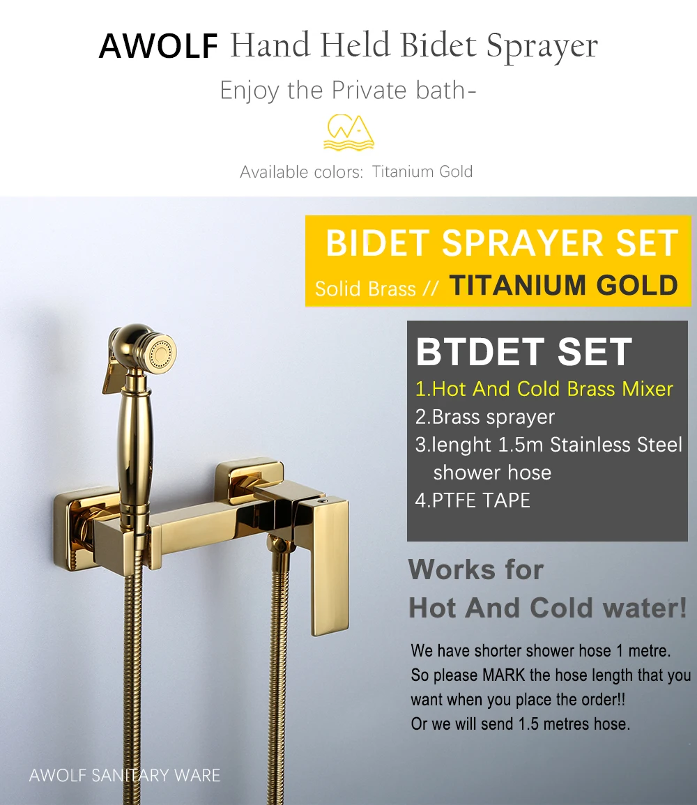 Description Picture 2 of itemShiny Titanium Gold Handheld Toilet Bidet Sprayer Solid Brasss Hot And Cold Luxury Douche Kit Shower Bidet Faucet AP2273