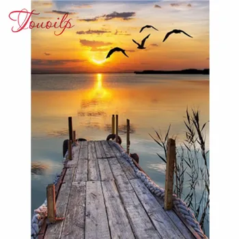 

Nouveau diamant peinture 5D plein carré/rond forage coucher de soleil mer paysage mouette Daimond strass broderie point de croix