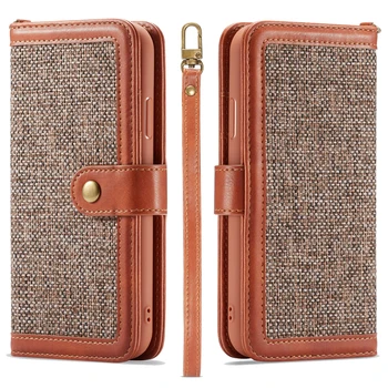 

For iphone XS MAX Case Vintage Gunny Cloth Leather Case 2-in-1 Magnetic Flip Wallet Card Slots Cover Case for iphone 7 8 X XR XS