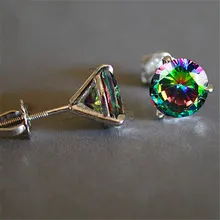 Очаровательные женские серьги-гвоздики с круглым камнем, 6 мм, 925 серебро, свадебные ювелирные изделия, винтажные черные, зеленые, синие серьги «Радуга» для женщин