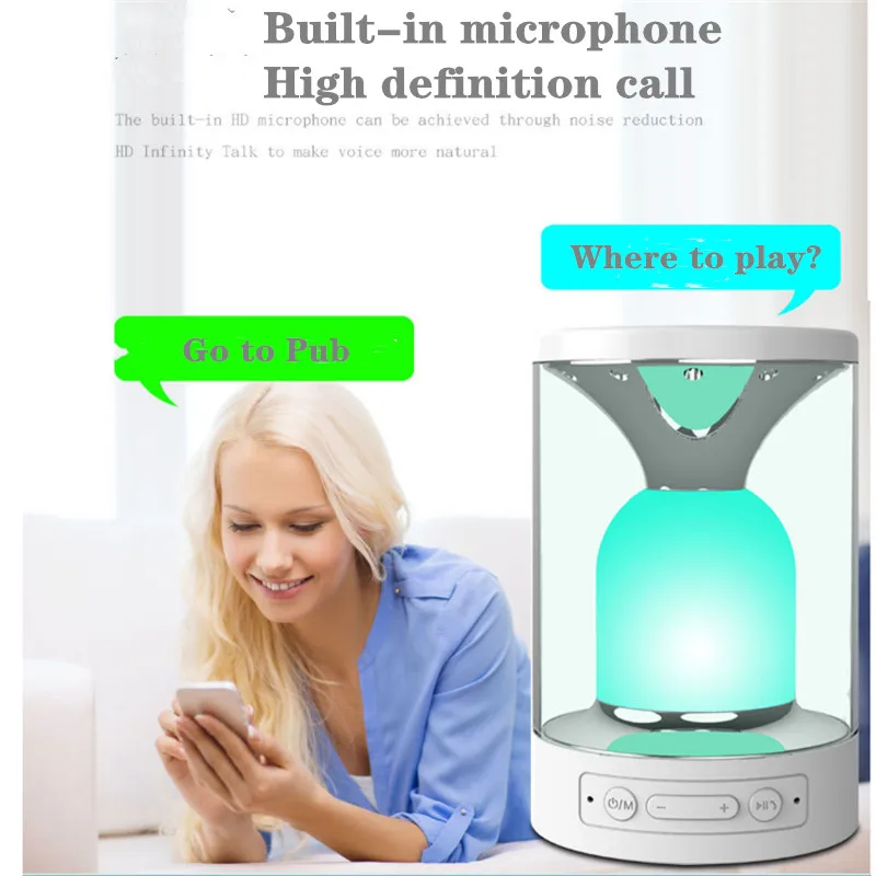 Ночной светильник, светодиодный Bluetooth динамик, портативный, беспроводной, TF карта, Bluetooth динамик, сенсорное управление, цветной светодиодный прикроватный столик, лампа