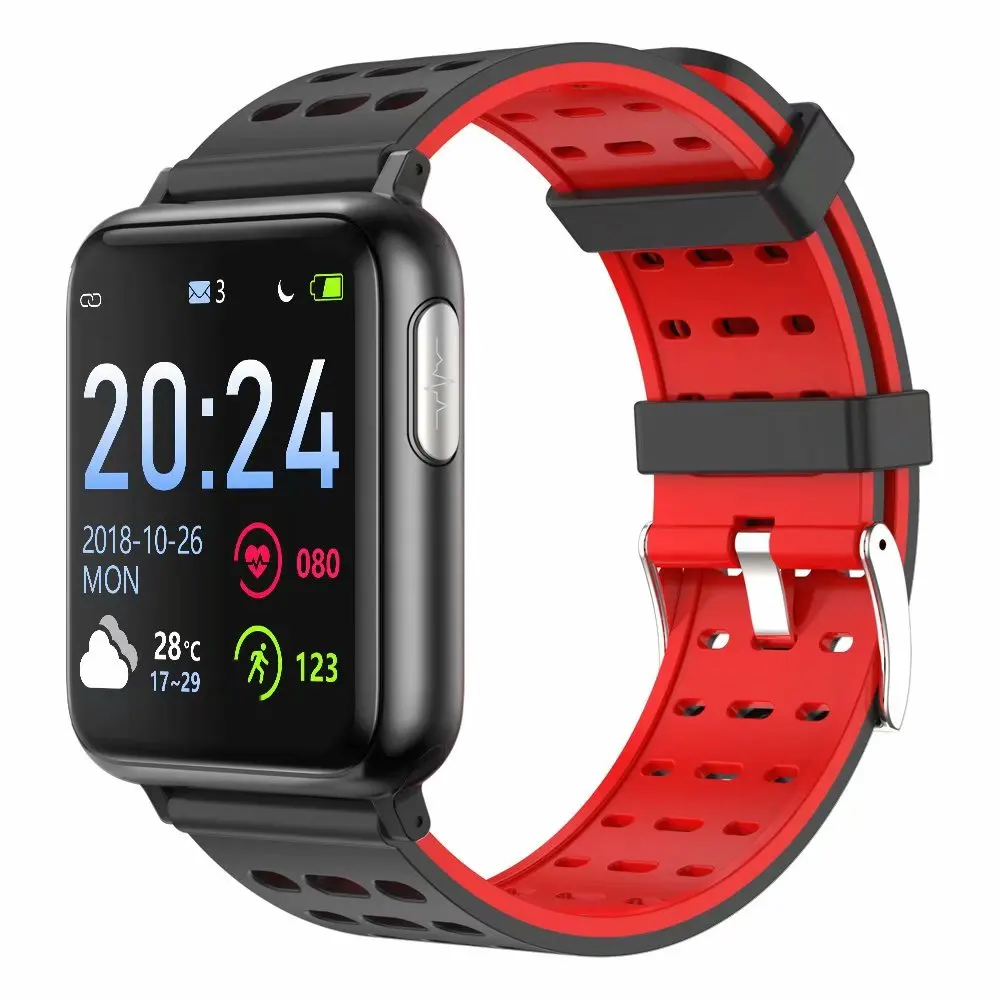 Black Red Silica ECG PPG SPO2 Smart Watch with Electrocardiograph ECG Display Heart Rate Blood Pressure Monitor Waterproof Smartwatch Men Women - Цвет: Black Red Silica