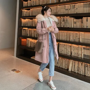

2020 New Parka Korean Big Fur Slim Waist Jacket Girdling Cotton Jacket In The Long Autumn and Winter Thick Women Casual Outwear