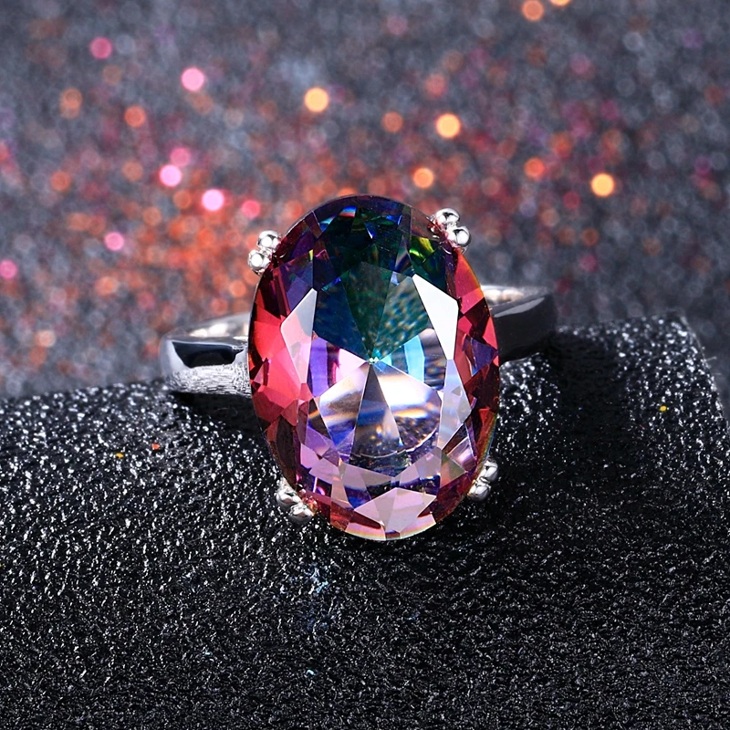 Fashion Women's Jewelry S925 Silver Ring Mystic Fire Rainbow Topaz Rings Wedding Jewelry Party Gift