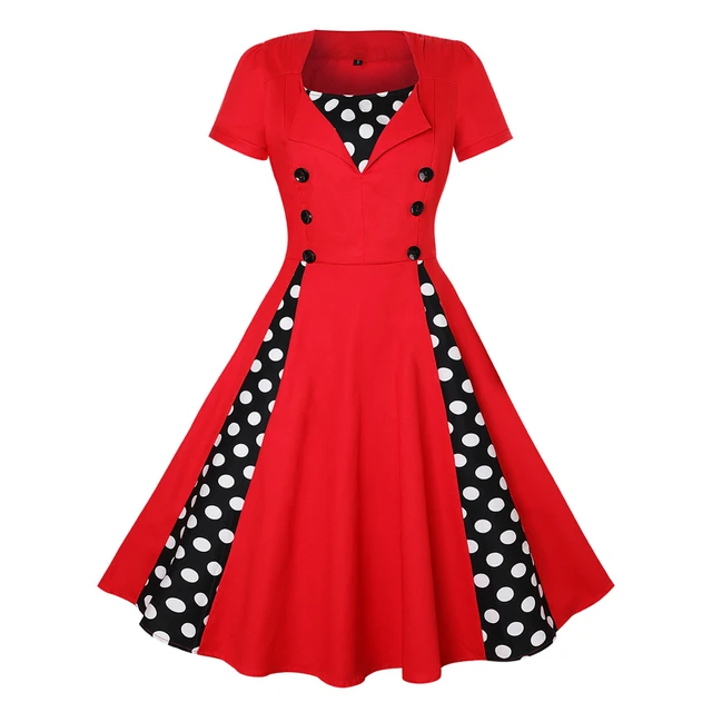 Vestidos vintage de los años 50 para mujer, diseño a cuadros/liso, de manga  corta, estilo rockabilly, retro, para fiesta, cóctel, vestido de té por