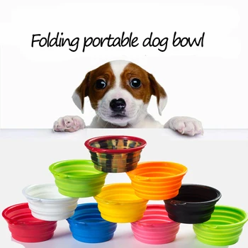 

Pet Silicone Bowl Dog Cat Foldable Silicone Pottery Bowl Candy Color Outdoor Travel Portable Puppy Food Container Feeding BB001