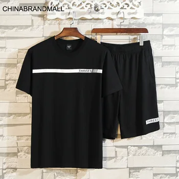 

Men Plus Fat Plus Size Leisure Sports Suit Super Male Fat Man Short Sleeve Shorts Two-piece Set