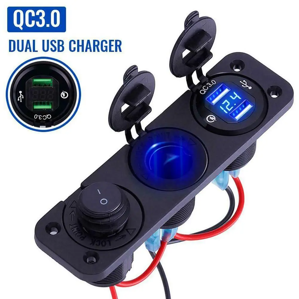 QC 3,0 зарядная розетка панель двойной светодиодный цифровой вольтметр Рокер тумблер для грузовика автомобиля морской лодки