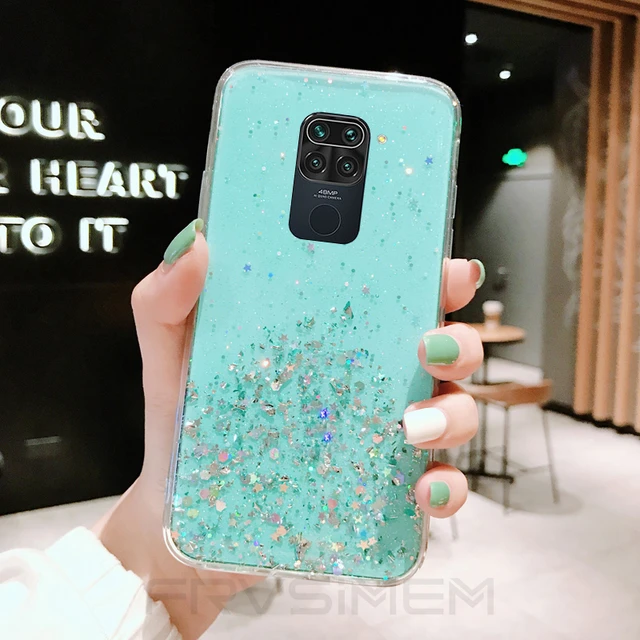 Redmi 9 9A 9C NFC Note 9S 9 Pro Max Silver Foil Bling Glitter Star Clear Case Cover For POCO X3 Redmi 8 8A Note 8T 8 Pro Note9 Green