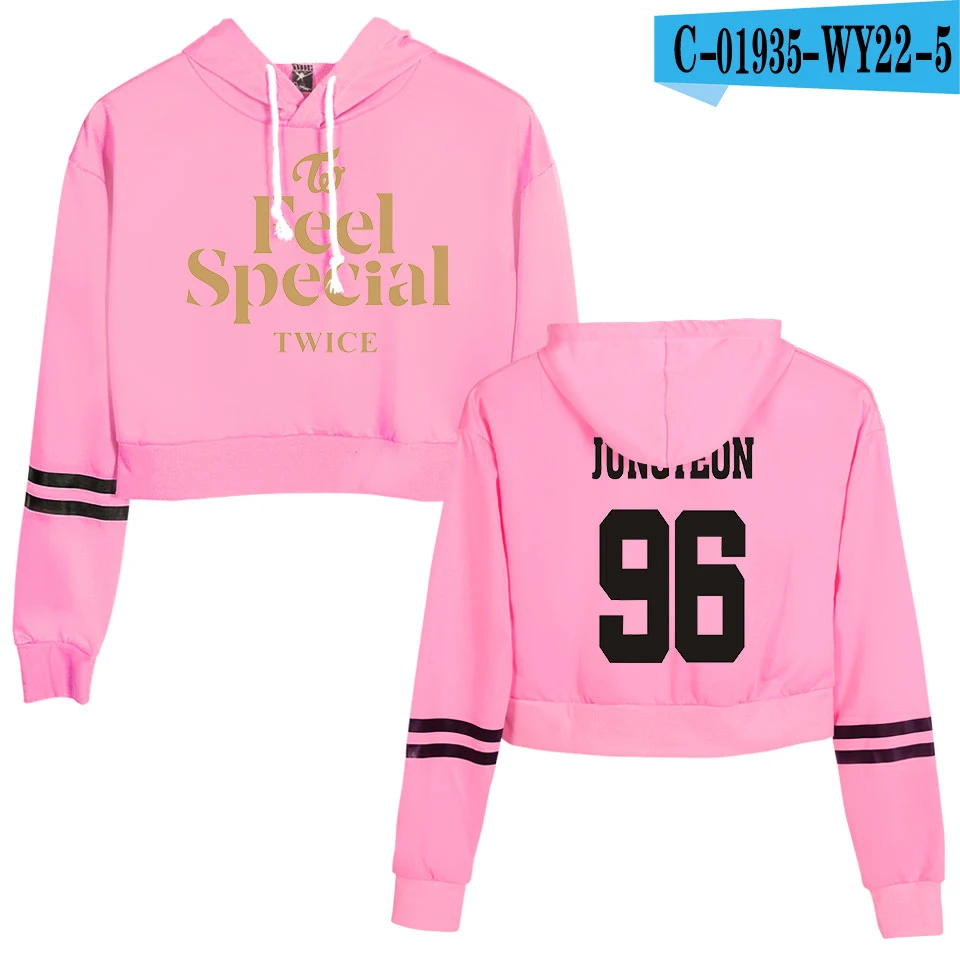 Женский сексуальный укороченный топ, толстовки Kpop Team TWICE Feel Special Print harajuku, Весенняя Горячая Распродажа, повседневные толстовки, свитшоты размера плюс - Цвет: Pink