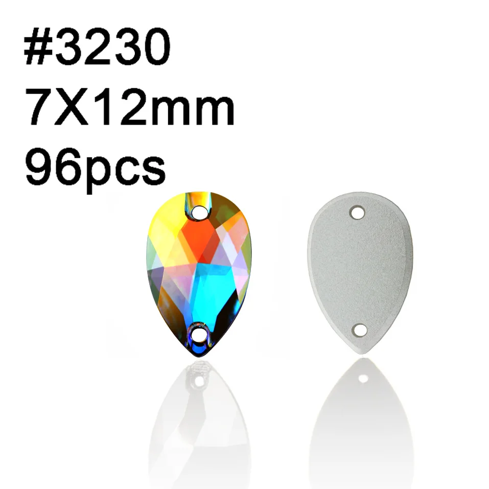 SW Round Rivoli Drop Crystal AB чешское Серебряное основание пришивные стразы Австрийские камни распорные пуговицы для украшения для одежды - Цвет: Drop 7X12mm 96pcs