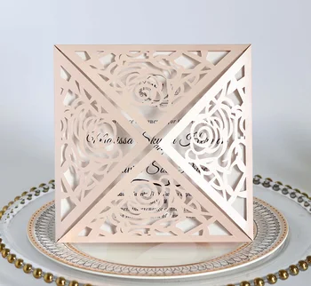 

50pcs Fancy Hollow lace card Charming and romance Invitation Card Greeting Card Customize Business With RSVP Card Party Supplies