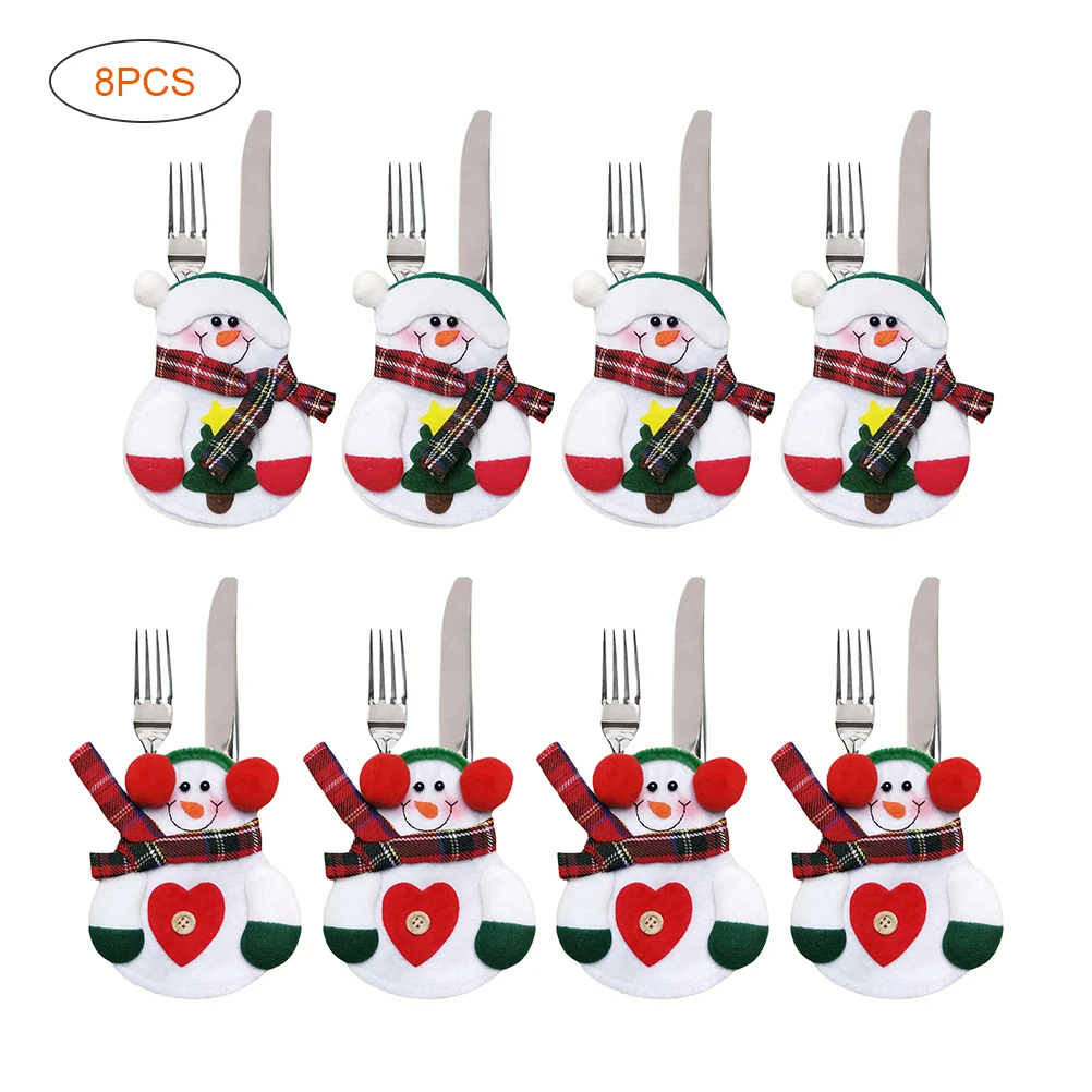 

8Pcs/Set Christmas Decorations For Home Snowman Cutlery Bags Christmas Santa Claus Cutlery Suit Kitchen Dining Table Decor