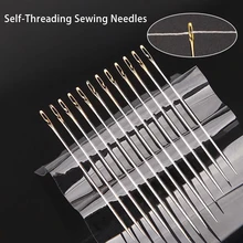 12Pcs Stainless Steel Self-Threading Sewing Needles Quick Automatic Threading Needle Stitching Pins DIY Punch Needle Threader