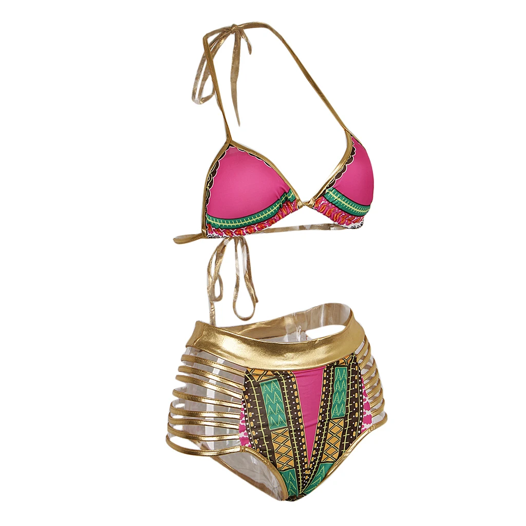 Vintage African Tribal Prints Bikini Swimsuit Bandage Swimwear Blue S Set of sexy swimsuit for women
