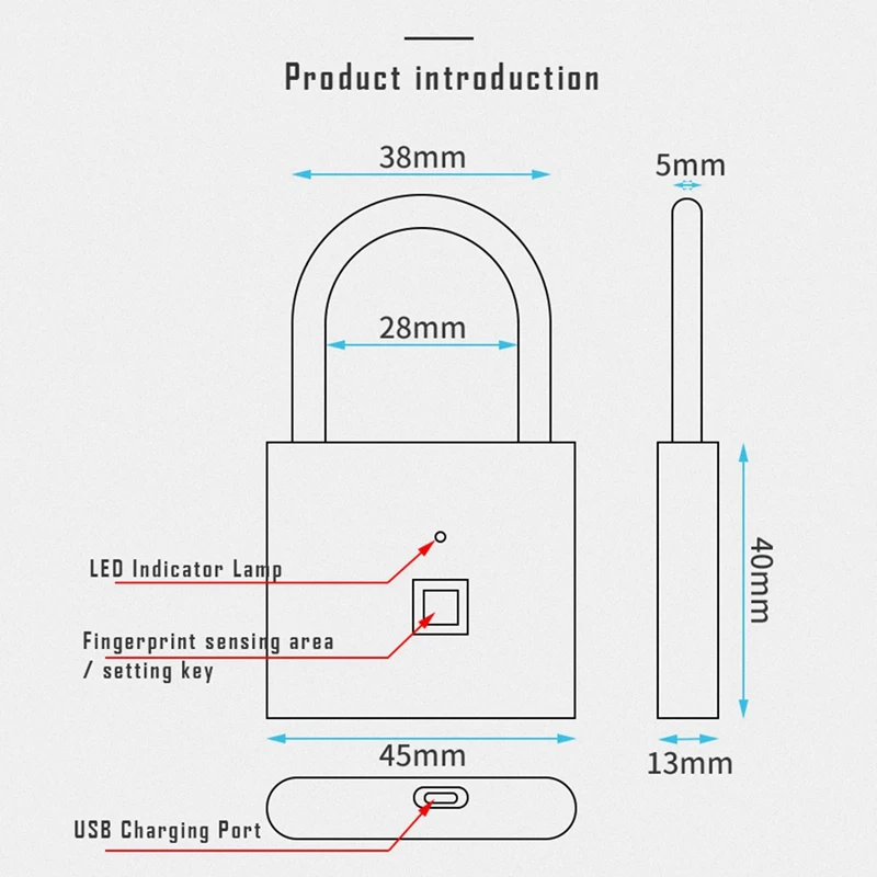 Безопасность Интеллектуальная USB Перезаряжаемый биометрический дверной замок быстрая разблокировка замок отпечатков пальцев