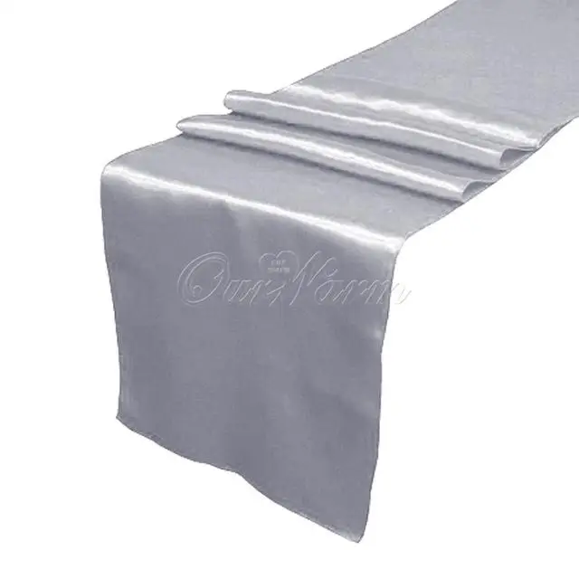 OurWarm Satin Table Runners for Wedding 12\"x108\" Multi Colors for Wedding Table Decoration Event Party Supplies Home Textile - Цвет: dark silver