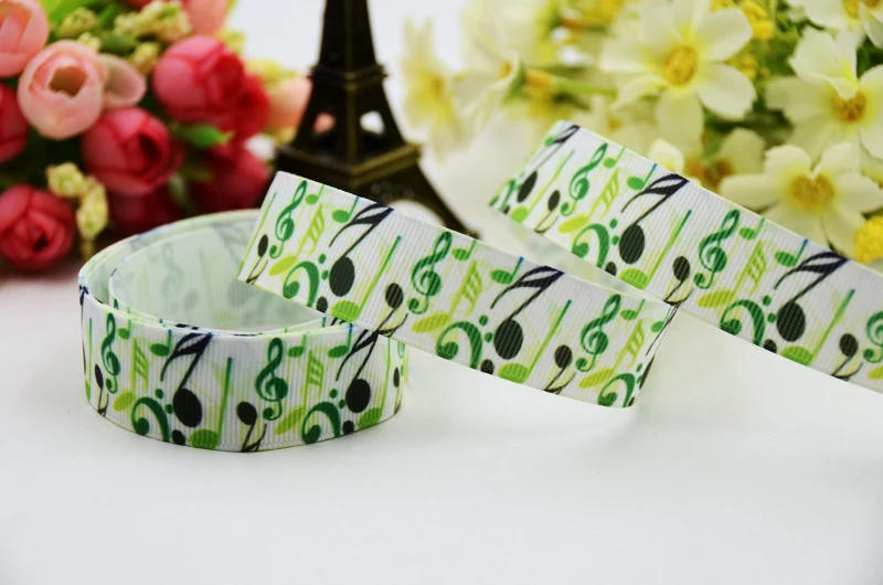 7/8''(22mm) Ruban satin Music Note Cartoon Printed Grosgrain Ribbon DIY sewing supplies Bow hair accessories X-00889