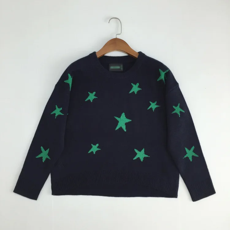 Women Sweater Star Knit Sweater Round Neck Cashmere Sweater