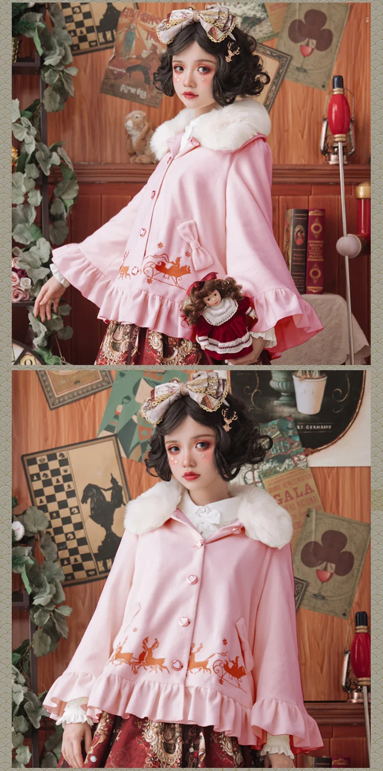 Youth-Song Sweet Lolita Woolen Cape Ears Hooded Cute Princess Fleece Girls Coats Kawaii Women Overcoat