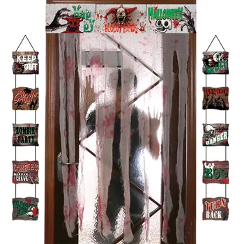 

Home School Haunted House Reusable Foldable Bloody Hand Prints Horror Cosplay Halloween Door Curtain Decor Set Window Decals