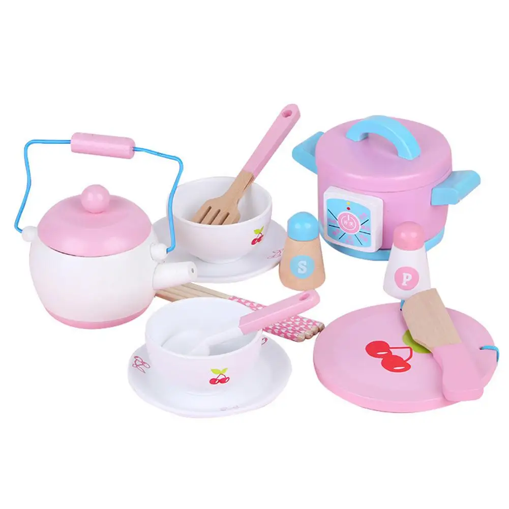 

14Pcs Mini Simulate Wooden Kitchen Tableware Cooking Toys Set for Kids Girls Baby Kids Pretend Play Educational Toys