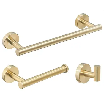 

Bathroom Hardware Set 12''Towel Bar, Toilet Paper Holder, Towel Ring, Robe Hook,Brushed Gold Wall Mounted Bath Accessory Set